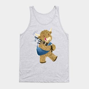 Wee Hamish The Happy Scottish Highland Cow Plays His Bagpipes Tank Top